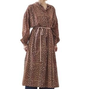 Ne Quittez Pas Cotton Leopard Button Front Shirt Dress in Brown Women’s Small